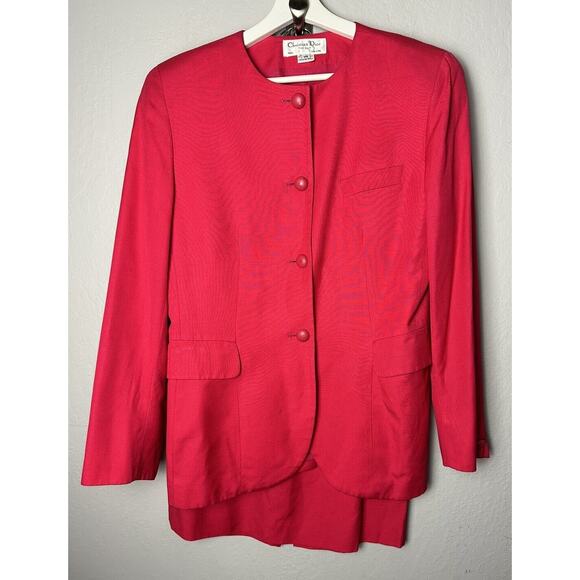 Vintage Christian Dior The Suit 2pc Skirt Suit Size 10 Raspberry Pink Barbie